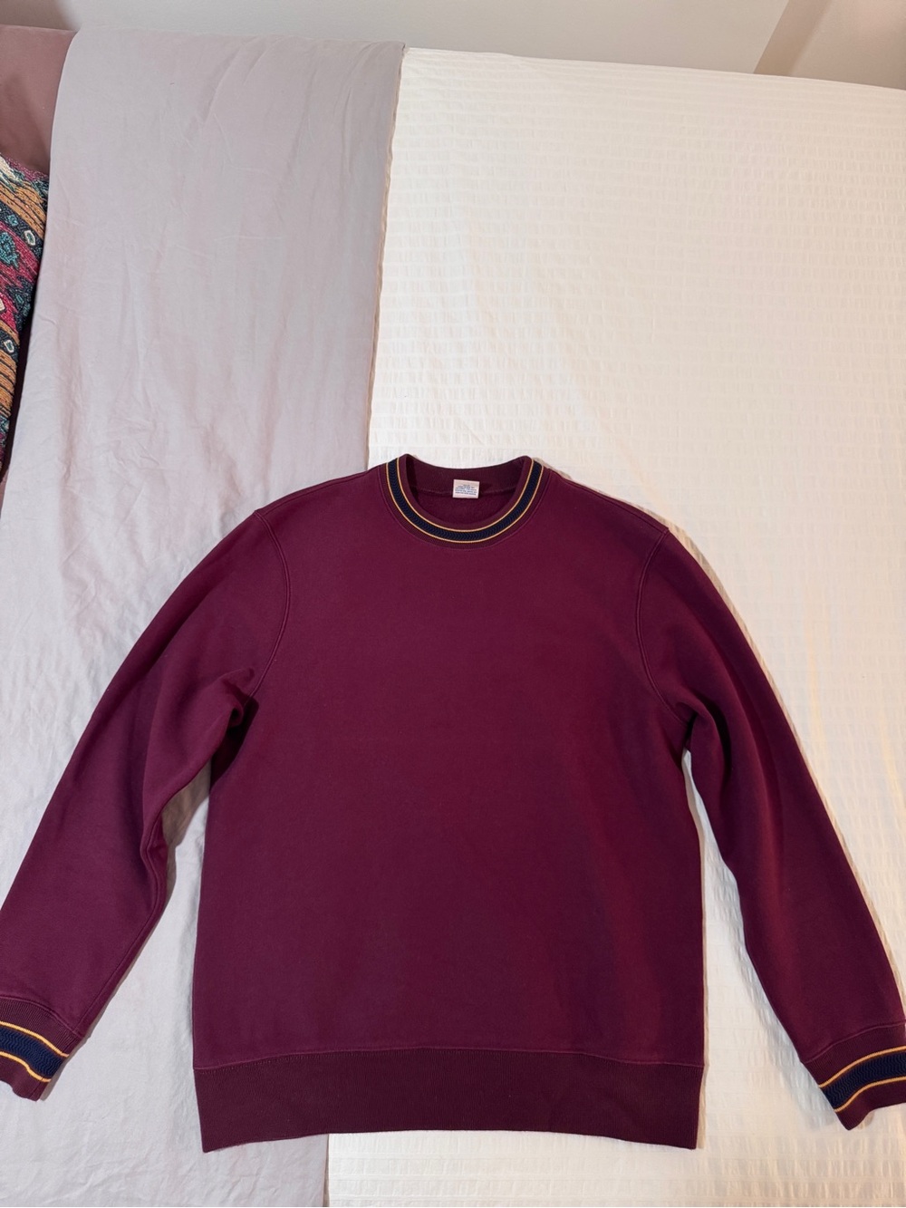 J. Crew Men's Heritage 14 oz. fleece sweatshirt with jacquard rib trim - Maroon - Picture 8 of 9